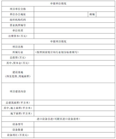 上海市企業投資項目備案申請表