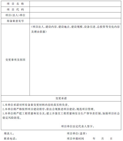 上海市企業投資項目備案變更申請表